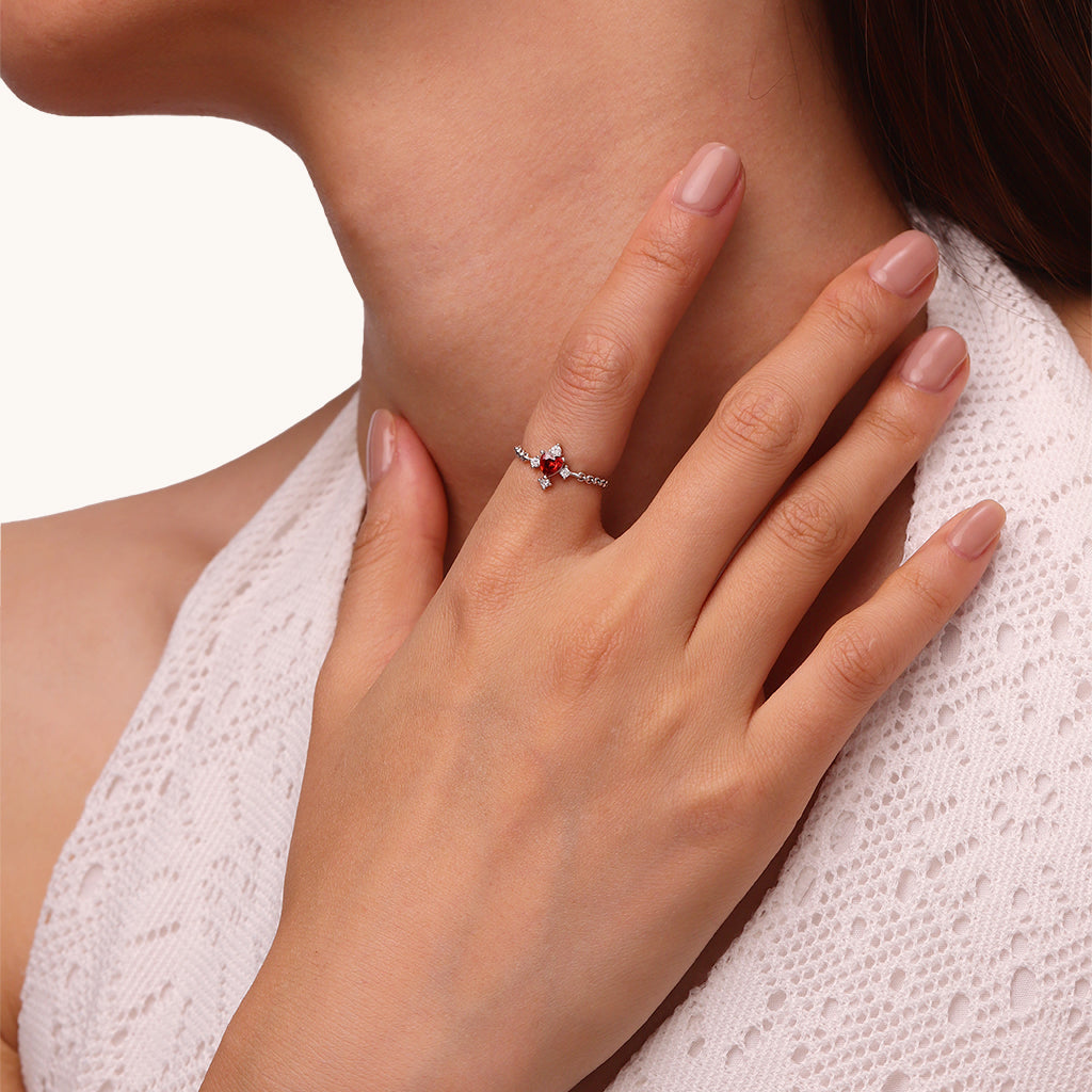 Gnoce Heart Birthstone Adjustable Chain Ring_5