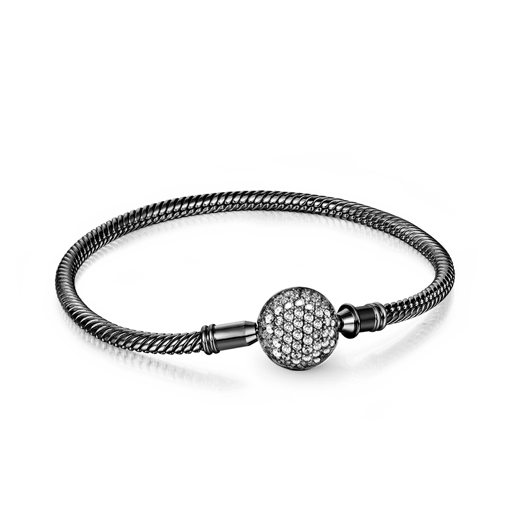 Black Crystal Round Shape Bracelet Sterling Silver Black Plated_1
