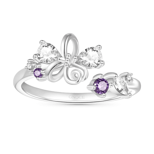 Gnoce White Purple Zircon Inlaid Flower Open Ring_1