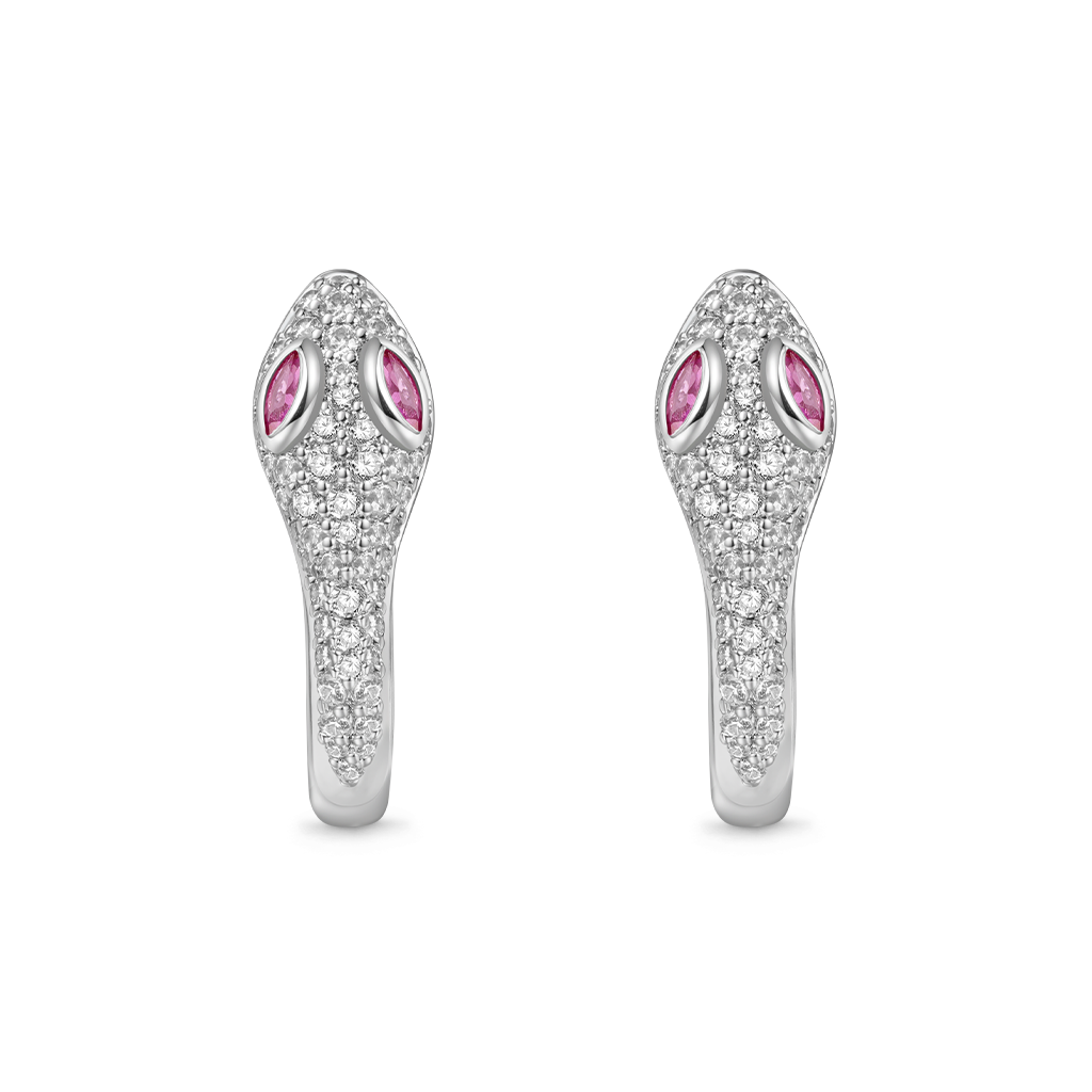 Gnoce White Diamond Snake Huggie Hoop Earrings_1