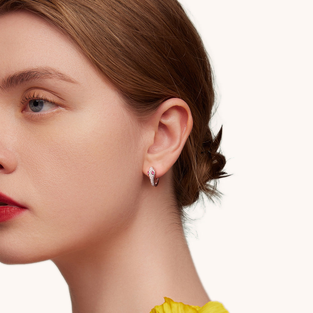 Gnoce White Diamond Snake Huggie Hoop Earrings_4