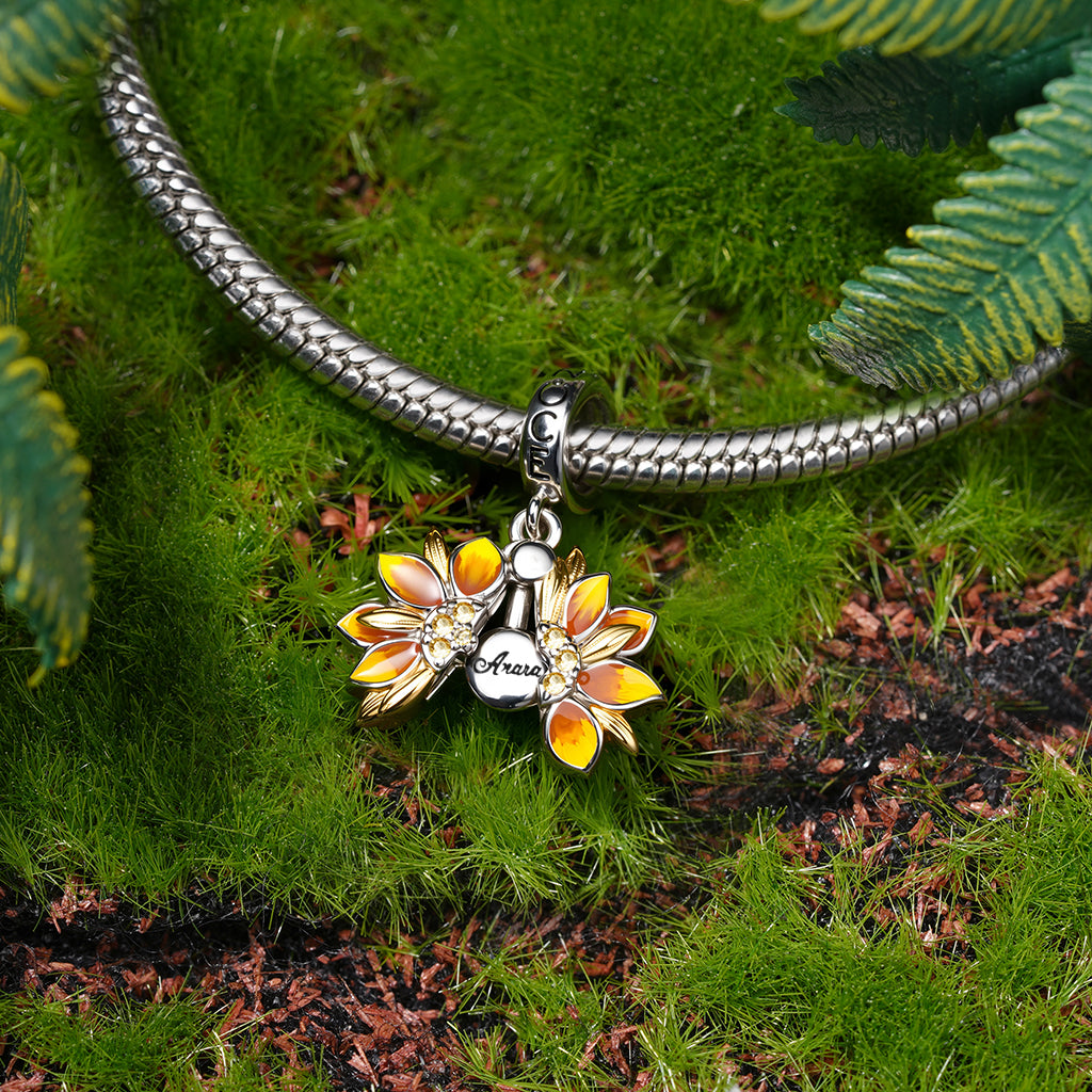 Gnoce Double-Layer Openable Sunflower Engravable Pendant Dangle Charm_5