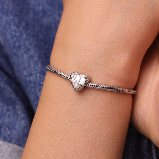 Gnoce Metallic Silver Texture Splicing Heart Charm_5