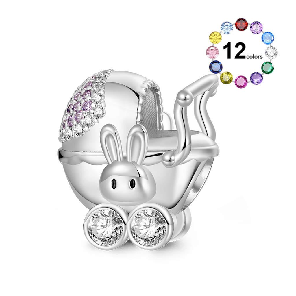 Gnoce Cute Bunny Baby Carriage Engravable Charm_2