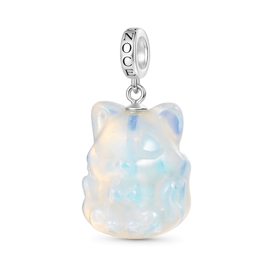 Gnoce Natural Grade Icy Translucent White Nine-Tailed Fox Pendant Dangle Charm_1