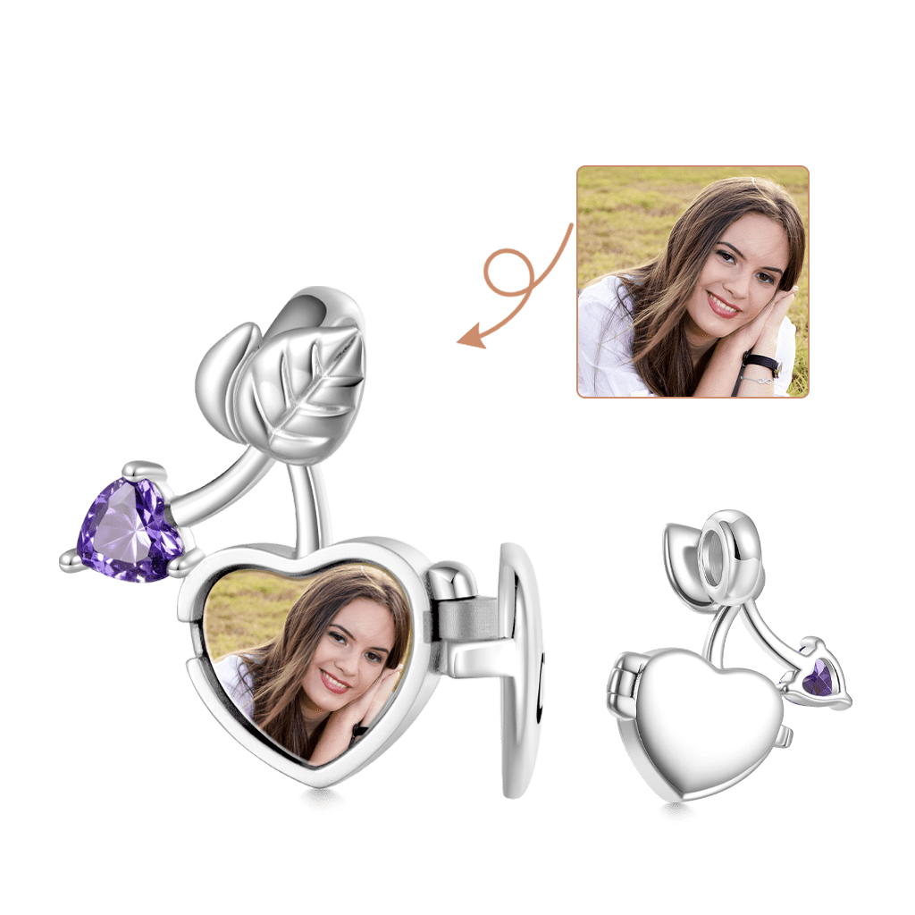 Gnoce Cherry Heart Birthstone Personalized Photo Charm_1