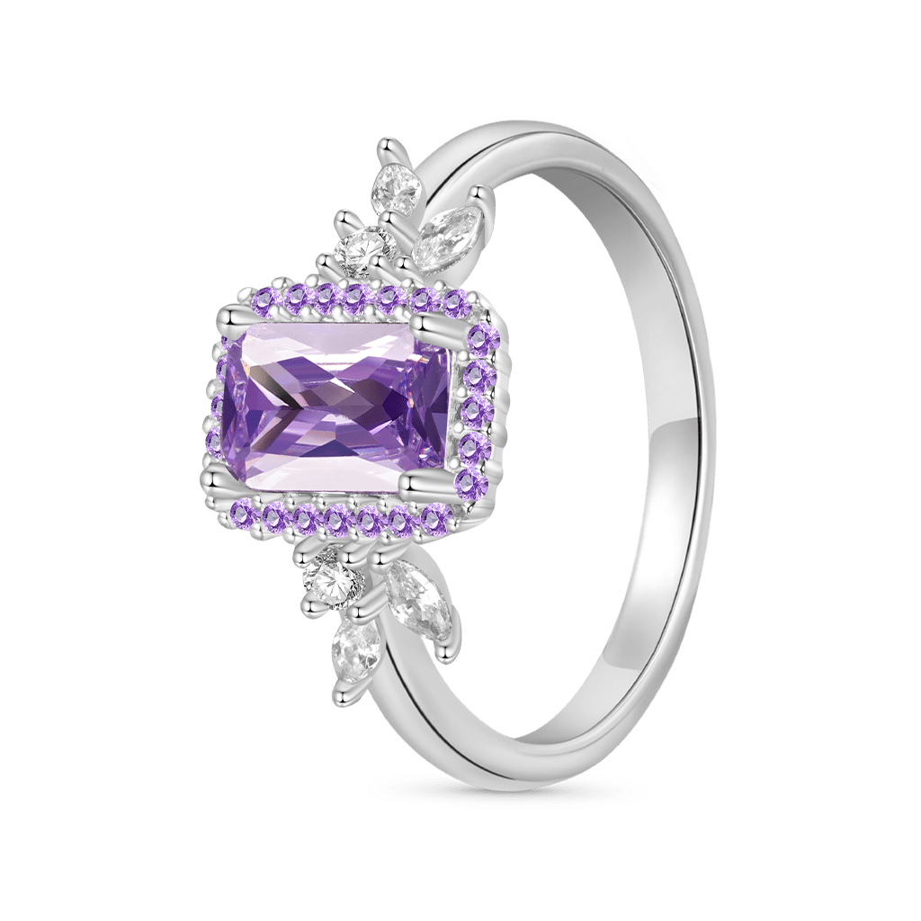 Gnoce Square-Cut Amethyst Diamond Leaf Ring_2
