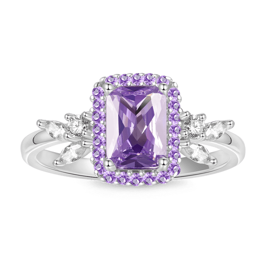 Gnoce Square-Cut Amethyst Diamond Leaf Ring_1
