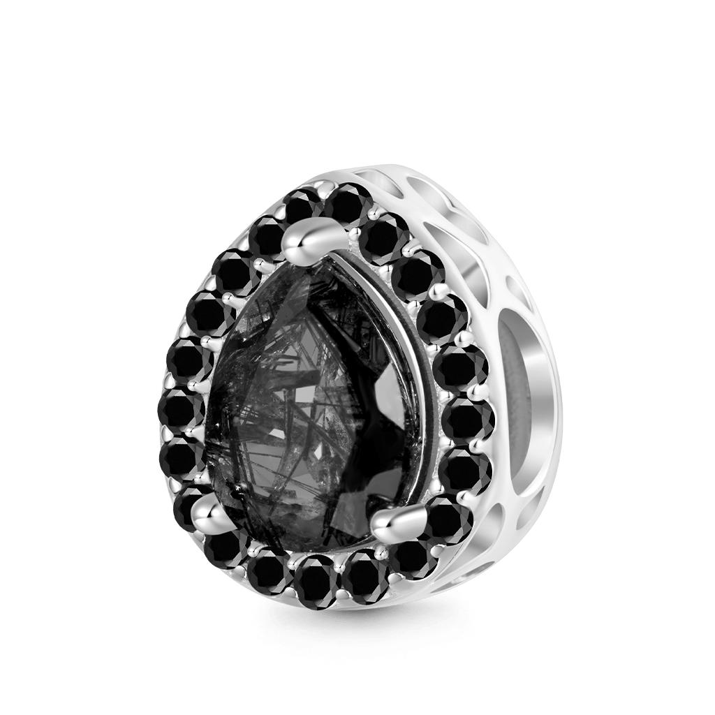 Gnoce Pear-shaped Black Hair Quartz Inlaid with Engravable Charm_1