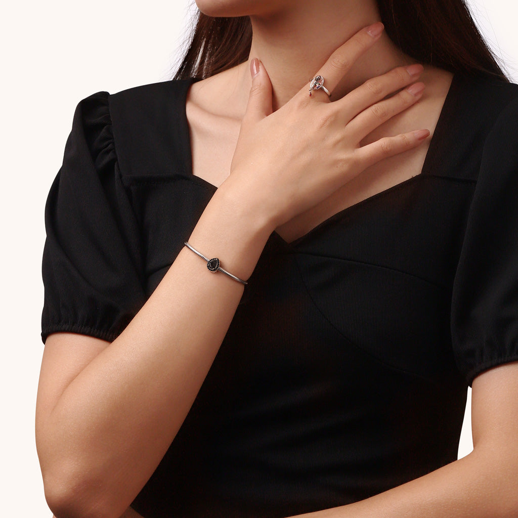 Gnoce Pear-shaped Black Hair Quartz Inlaid with Engravable Charm_5