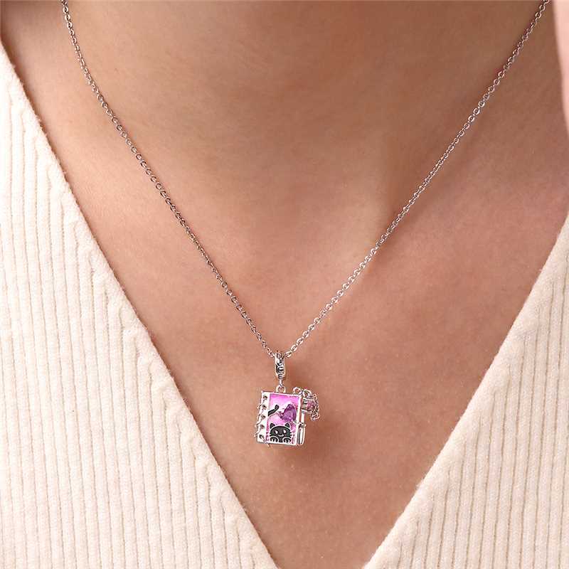 Gnoce Black Cat Diary with Flip-page Engravable Pendant Dangle Charm_7