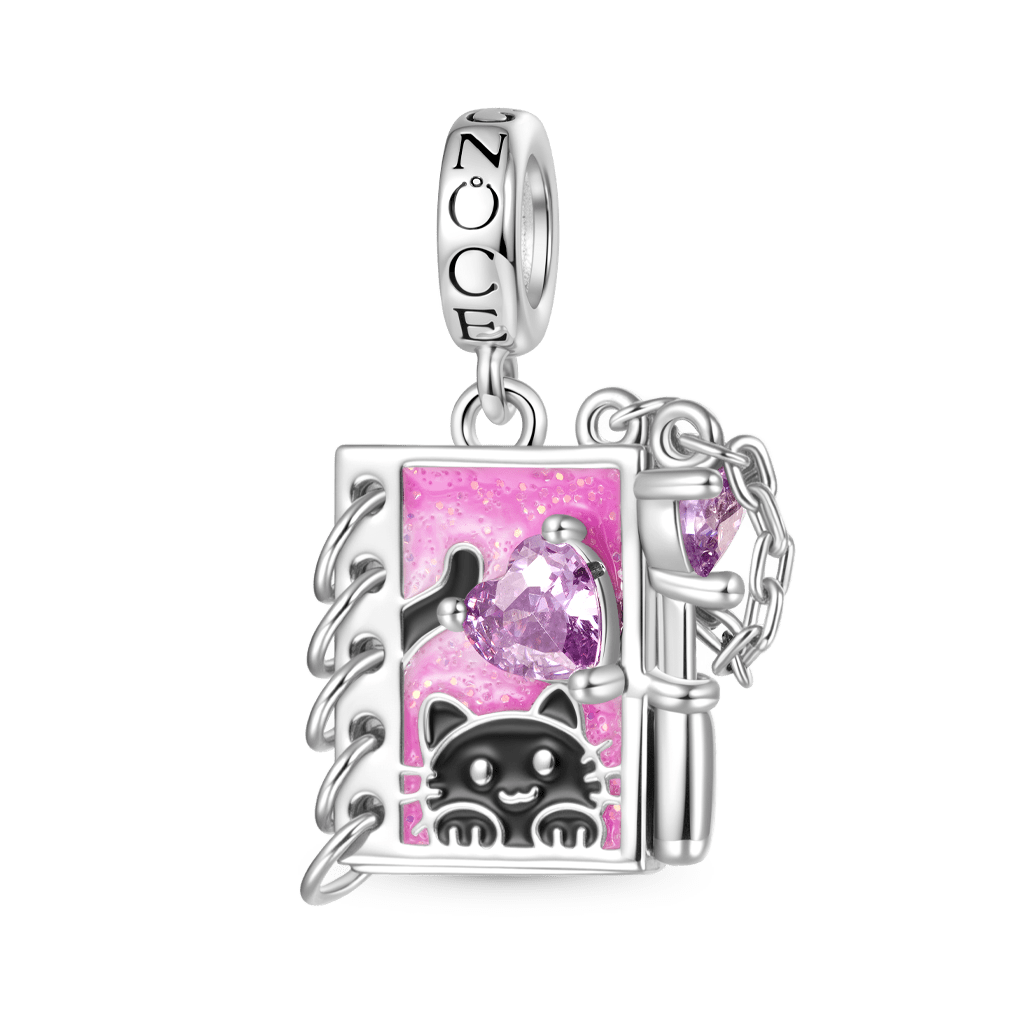 Gnoce Black Cat Diary with Flip-page Engravable Pendant Dangle Charm_2