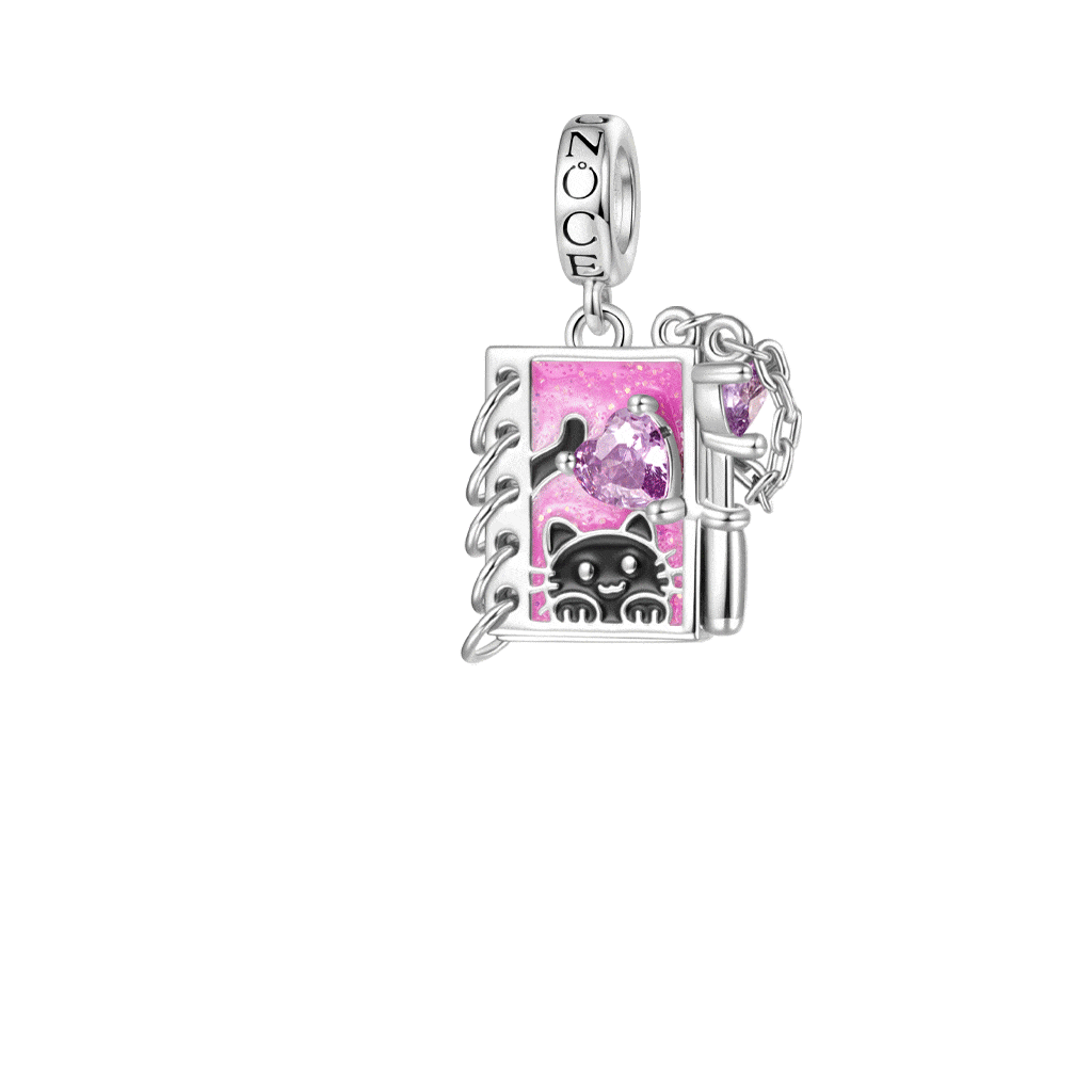 Gnoce Black Cat Diary with Flip-page Engravable Pendant Dangle Charm_1