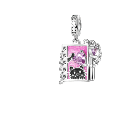 Gnoce Black Cat Diary with Flip-page Engravable Pendant Dangle Charm_1
