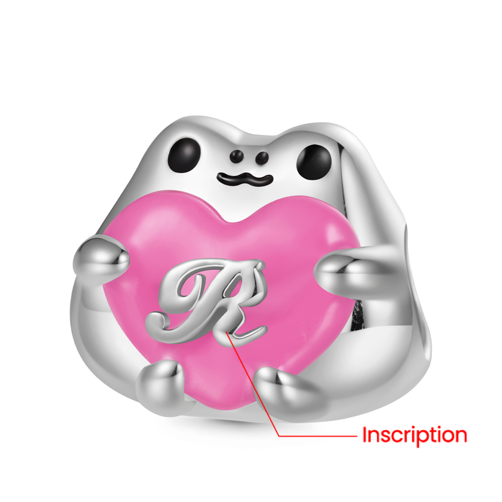 Gnoce Engravable Cute Frog Embraces Heart Charm_2
