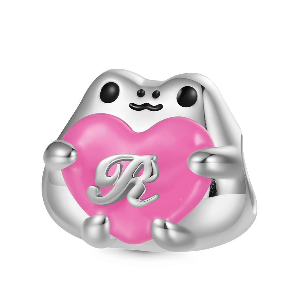 Gnoce Engravable Cute Frog Embraces Heart Charm_1
