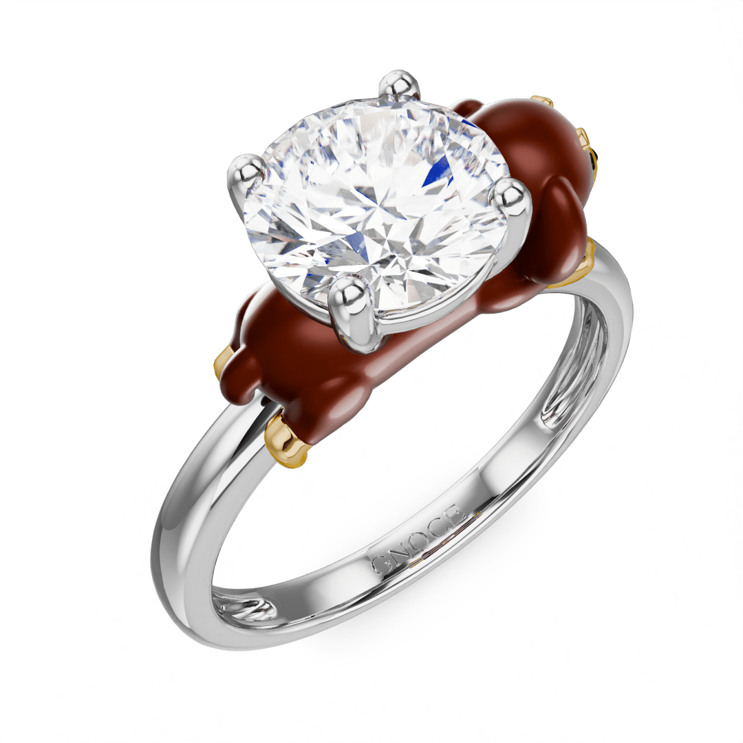 Gnoce Dachshund Dog Embraces Moissanite Round Cut Ring_3