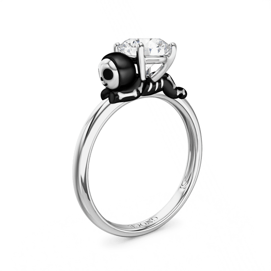 Gnoce Skeleton Gingerbread Man Embraces Moissanite Round Cut Ring_1