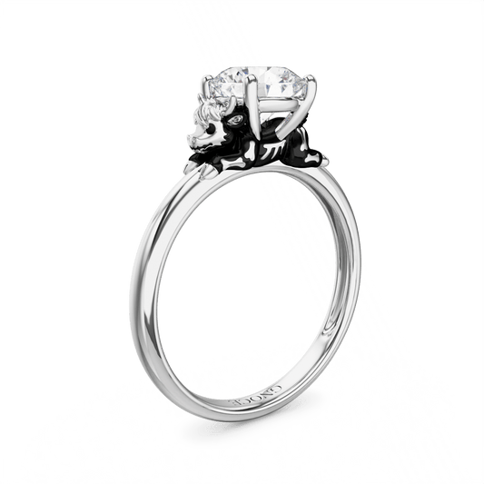 Gnoce Skeleton Highland Cow Embraces Moissanite Round Cut Ring_1