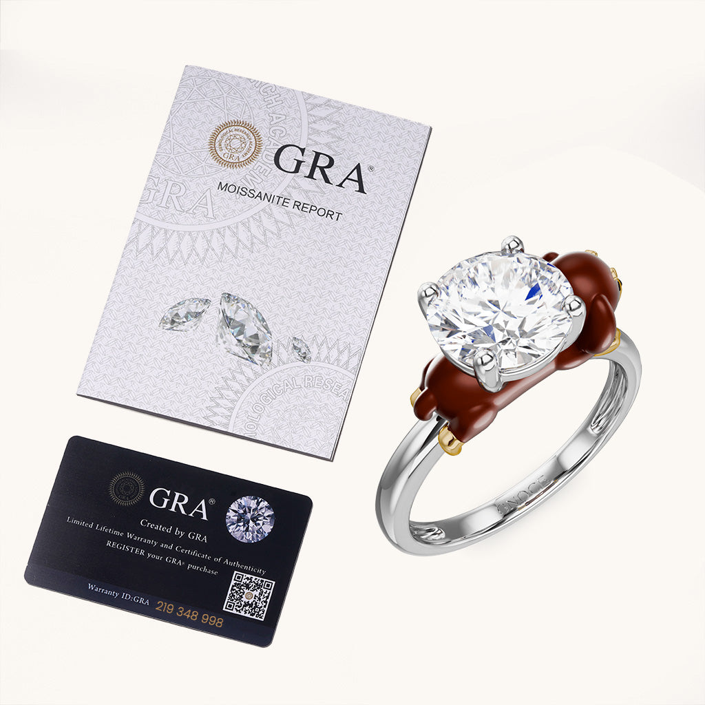 Gnoce Dachshund Dog Embraces Moissanite Round Cut Ring_6