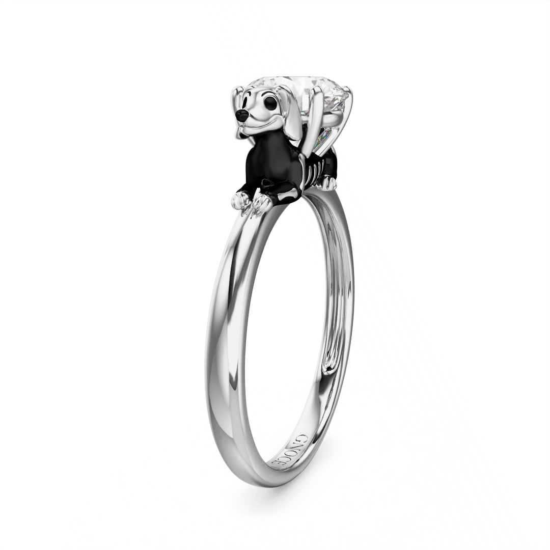 Gnoce Skeleton Puppy Embraces Moissanite Round Cut Ring_5