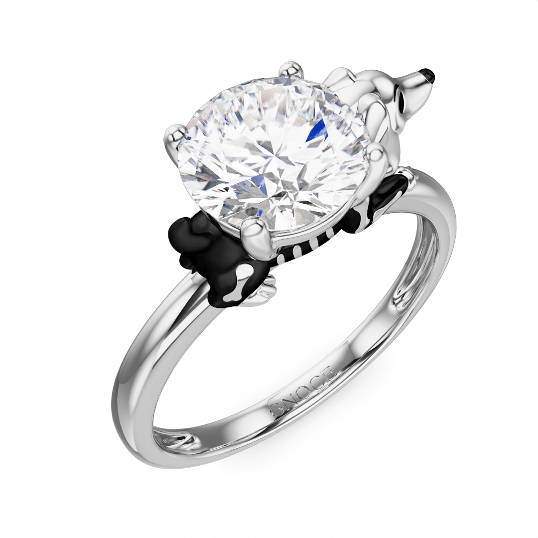 Gnoce Skeleton Puppy Embraces Moissanite Round Cut Ring_3
