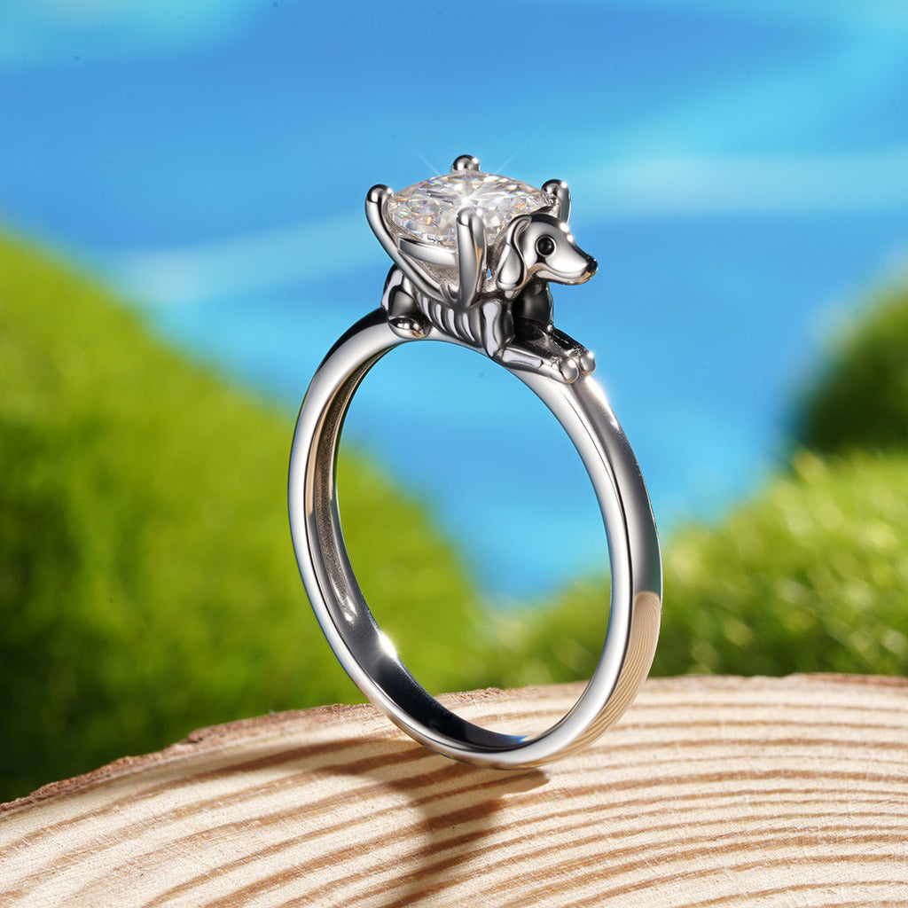 Gnoce Skeleton Puppy Embraces Moissanite Round Cut Ring_7