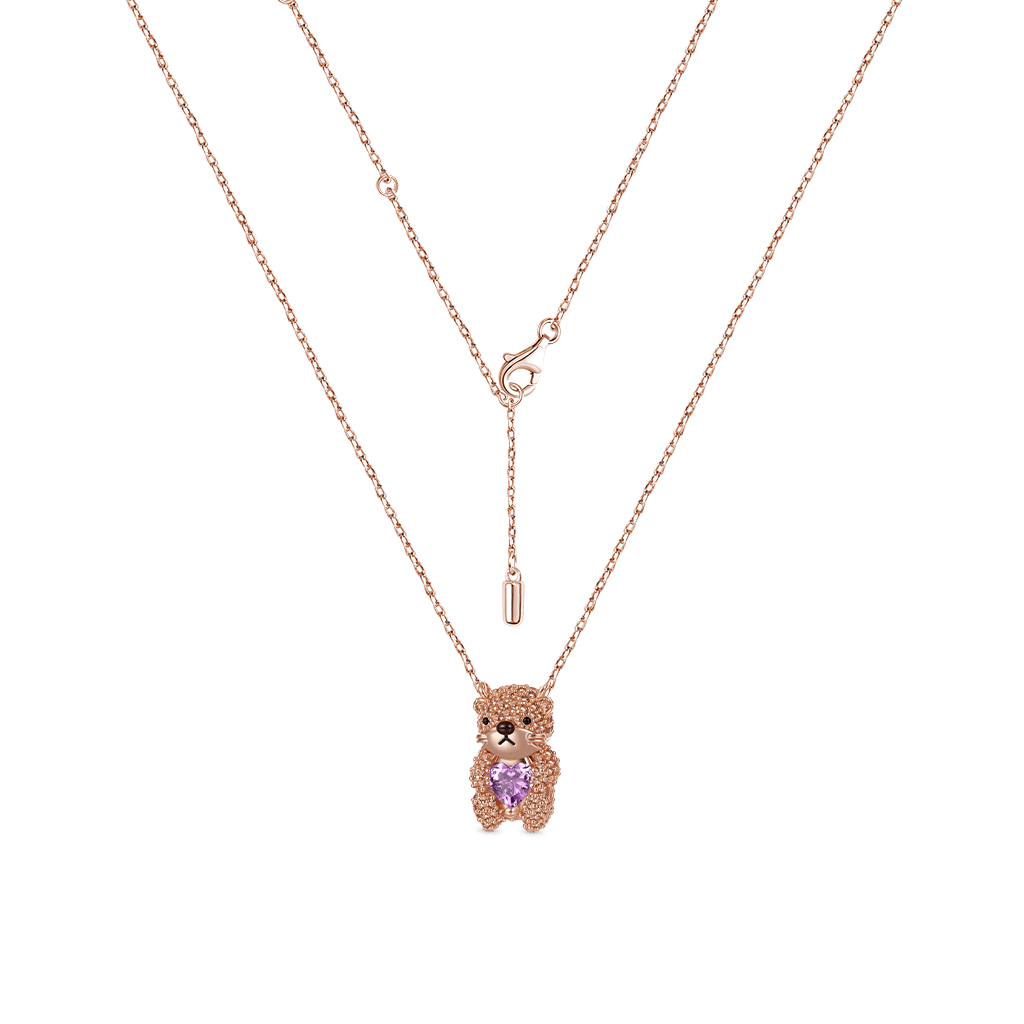 Gnoce Cute Brooke Otter Embraces Heart Birthstone Necklace_3