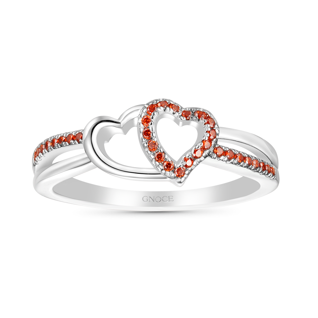 Gnoce Two Hearts Connect CZ Birthstone Band Ring_2