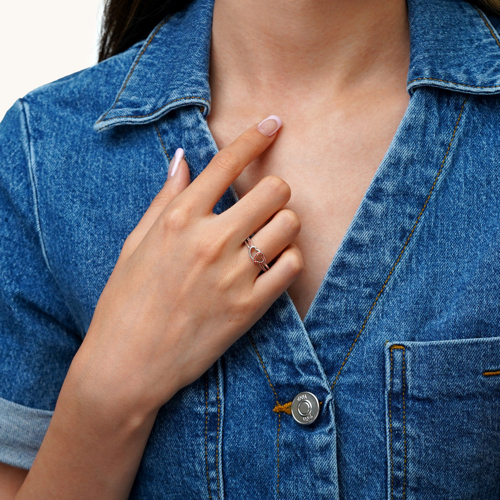 Gnoce Two Hearts Connect CZ Birthstone Band Ring_6