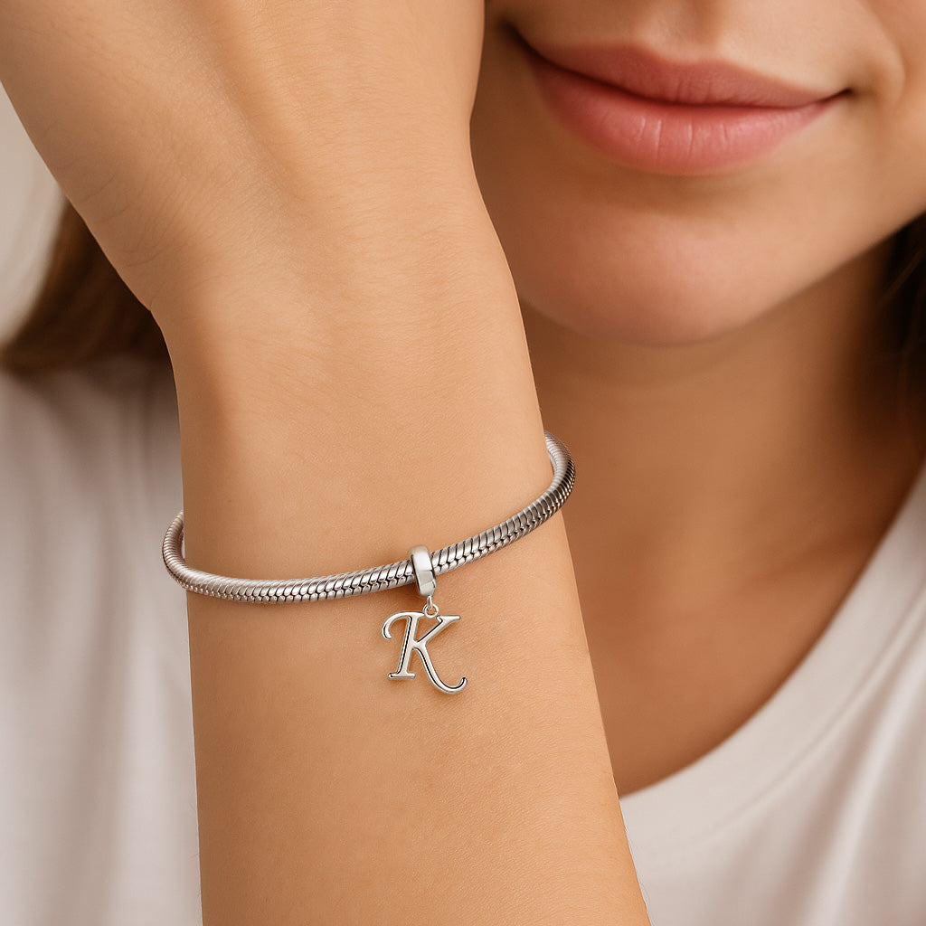Gnoce "Kiss, the gift of Love"  Letter K 925 Sterling Silver Dangling Charm Great for Bracelet, Choker, Necklace_3