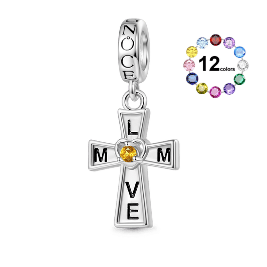 Gnoce Love Mom Cross Birthstone Pendant Dangle Charm_1