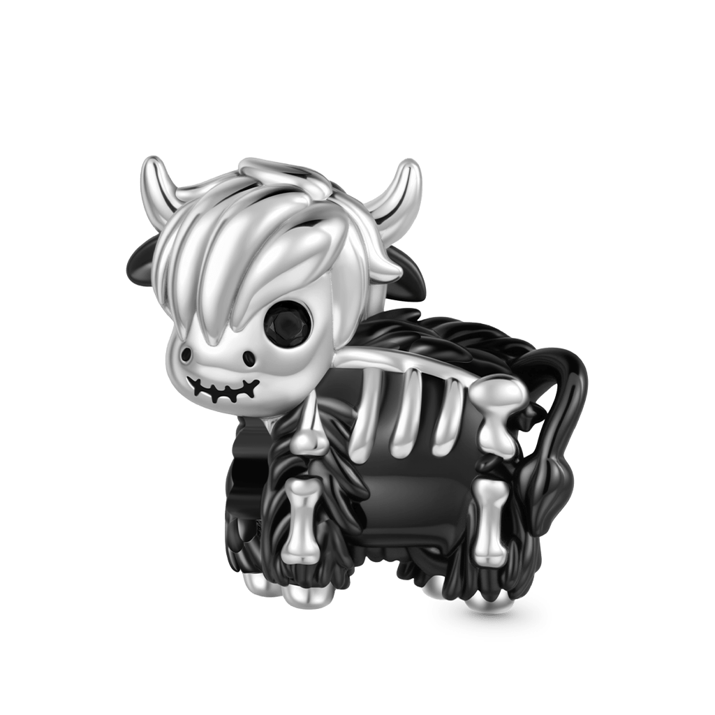 Gnoce Halloween Skeleton Highland Cow Charm_1