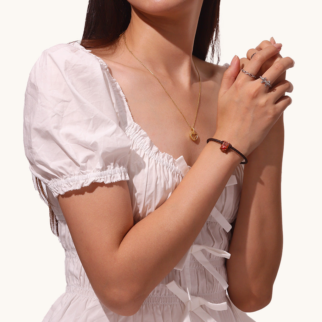 Gnoce Brown Round Snap Basic Bracelet with 2 Pieces of Stoppers_4