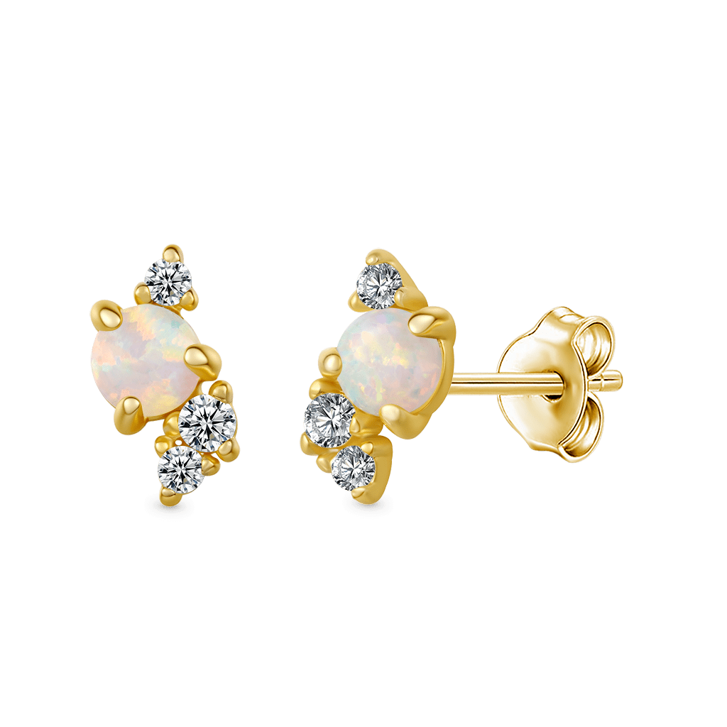 Gnoce 14K/10K Solid Gold Moissanite Opal Stud Earrings_1