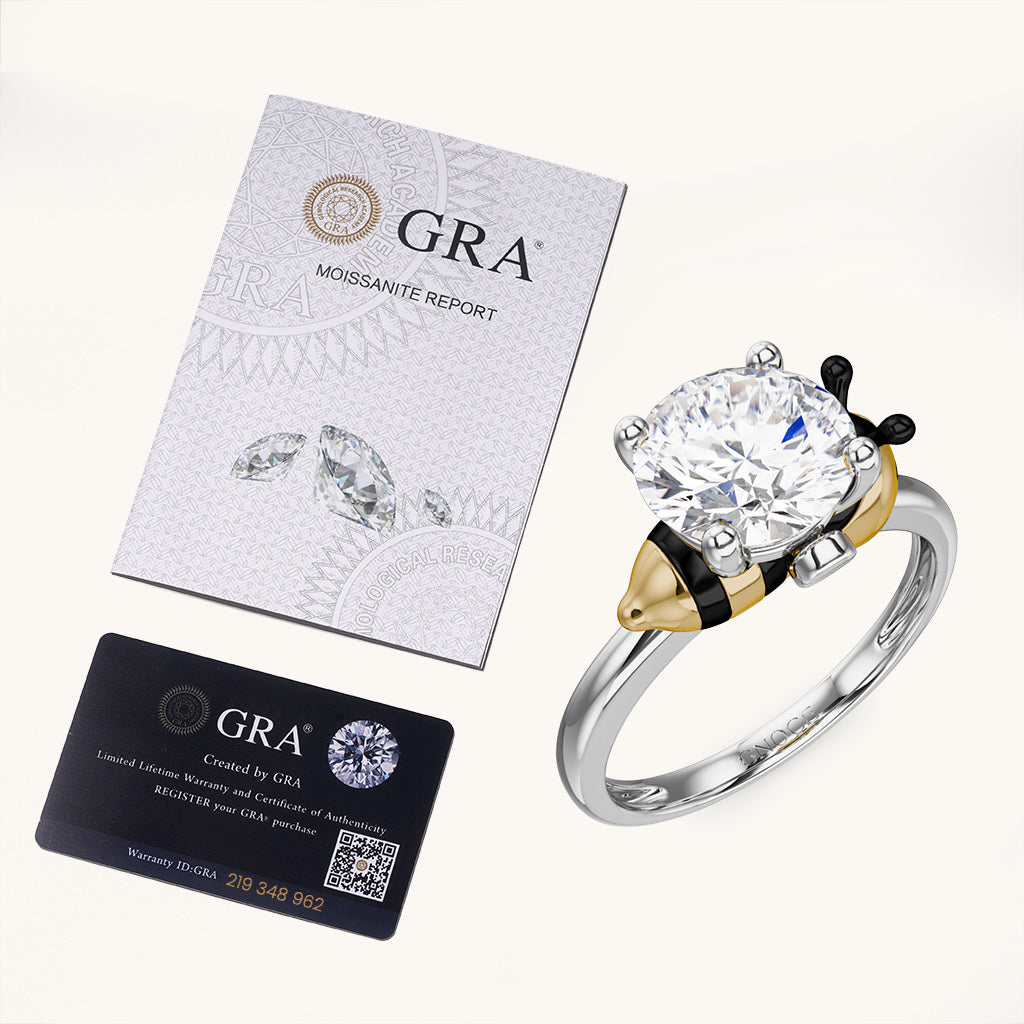 Gnoce Bee Embraces Moissanite Round Cut Ring_6