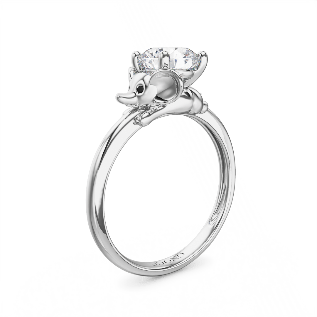 Gnoce Baby Elephant Embraces Moissanite Round Cut Ring_1