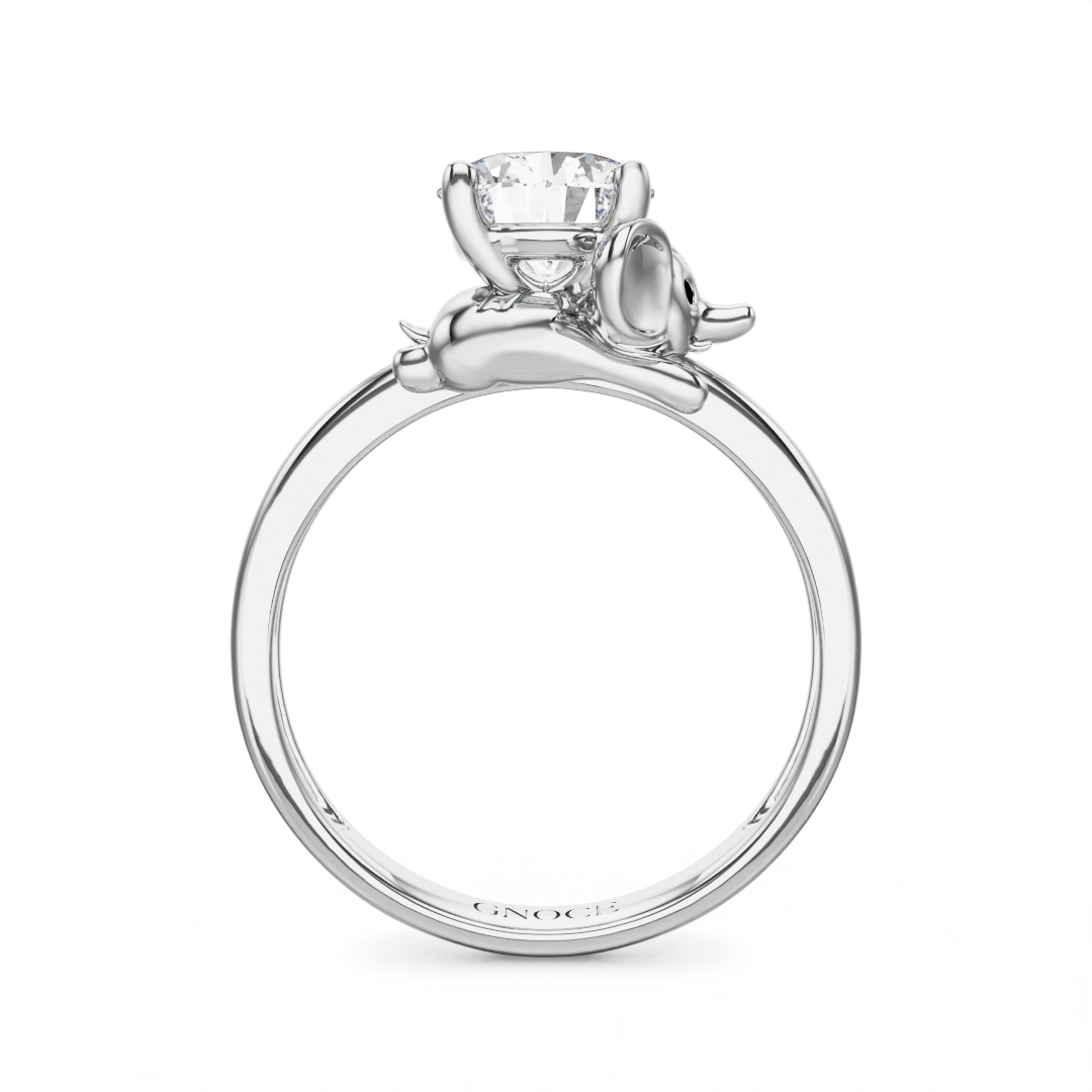 Gnoce Baby Elephant Embraces Moissanite Round Cut Ring_5
