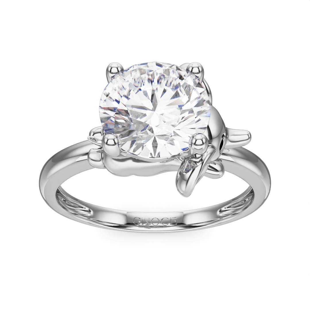 Gnoce Baby Elephant Embraces Moissanite Round Cut Ring_2