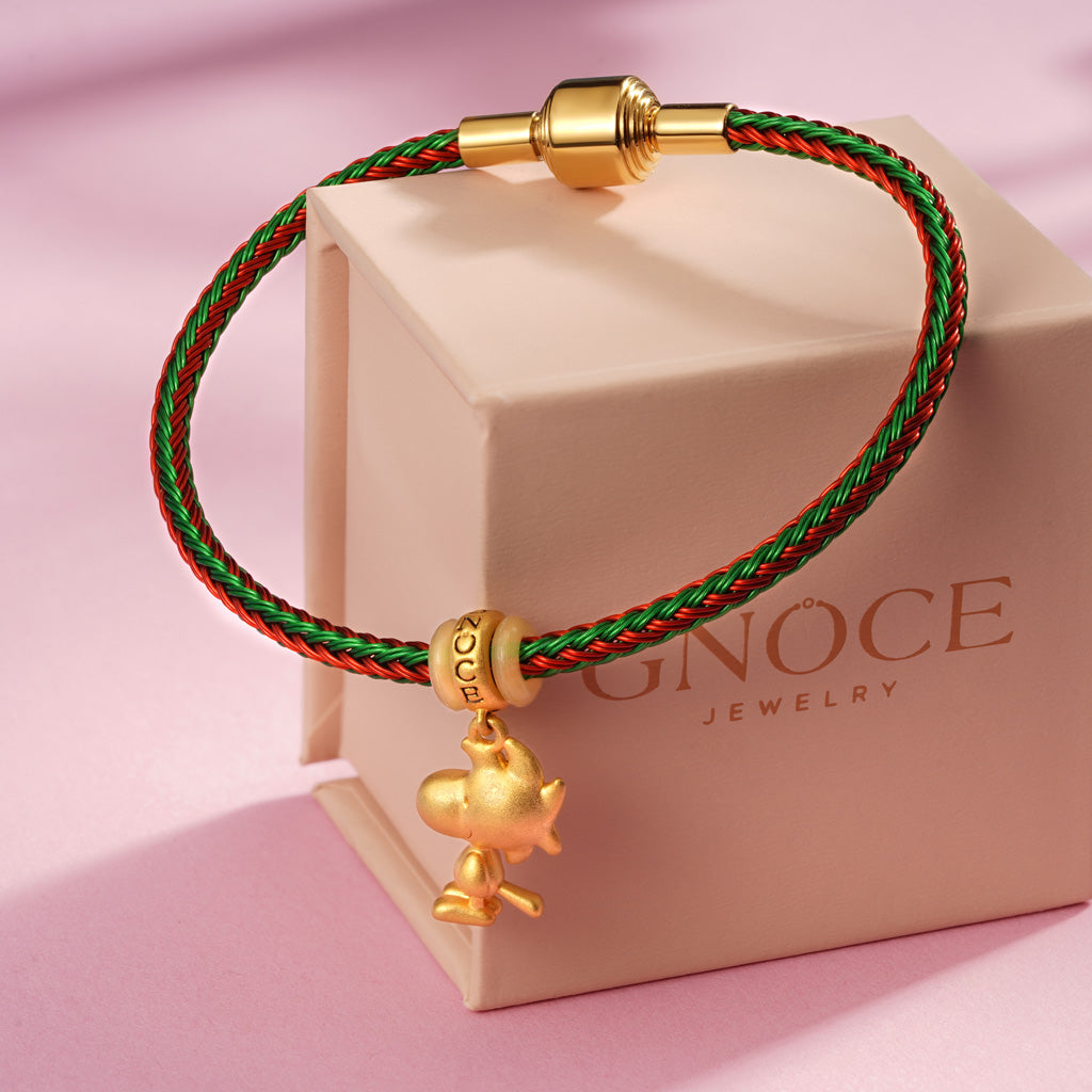 Gnoce Red & Green Cylindrical Snap Basic Bracelet with 2 Pieces of Stoppers_3