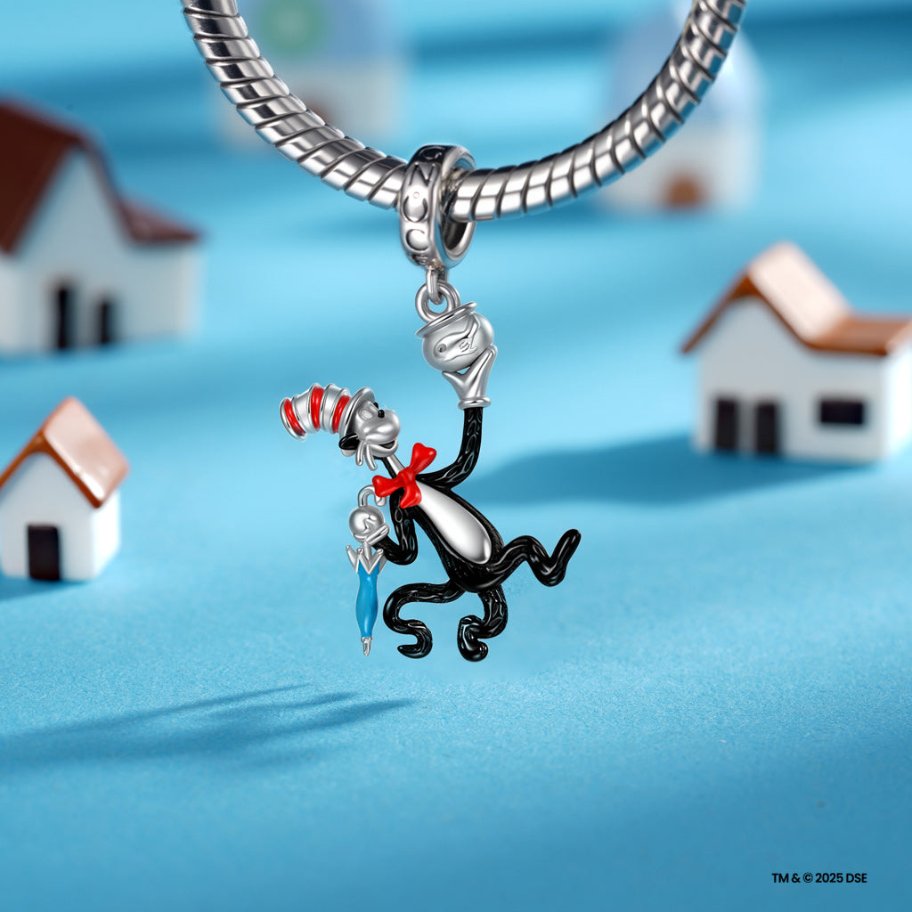 Gnoce The Cat in the Hat with Umbrella Fishbowl Pendant Dangle Charm_3