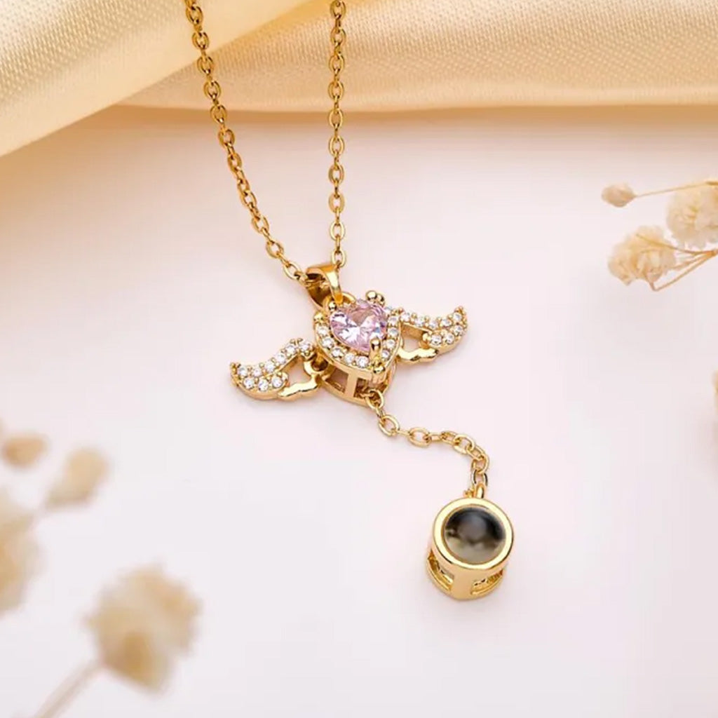 Gnoce Projection Cupid Heart Angel Wings Personalized Photo Necklace_3