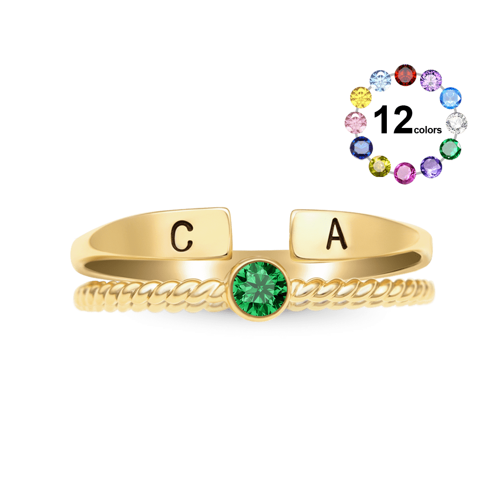 Gnoce Custom Initial Personalized Filled Twisted Birthstone Rings_1
