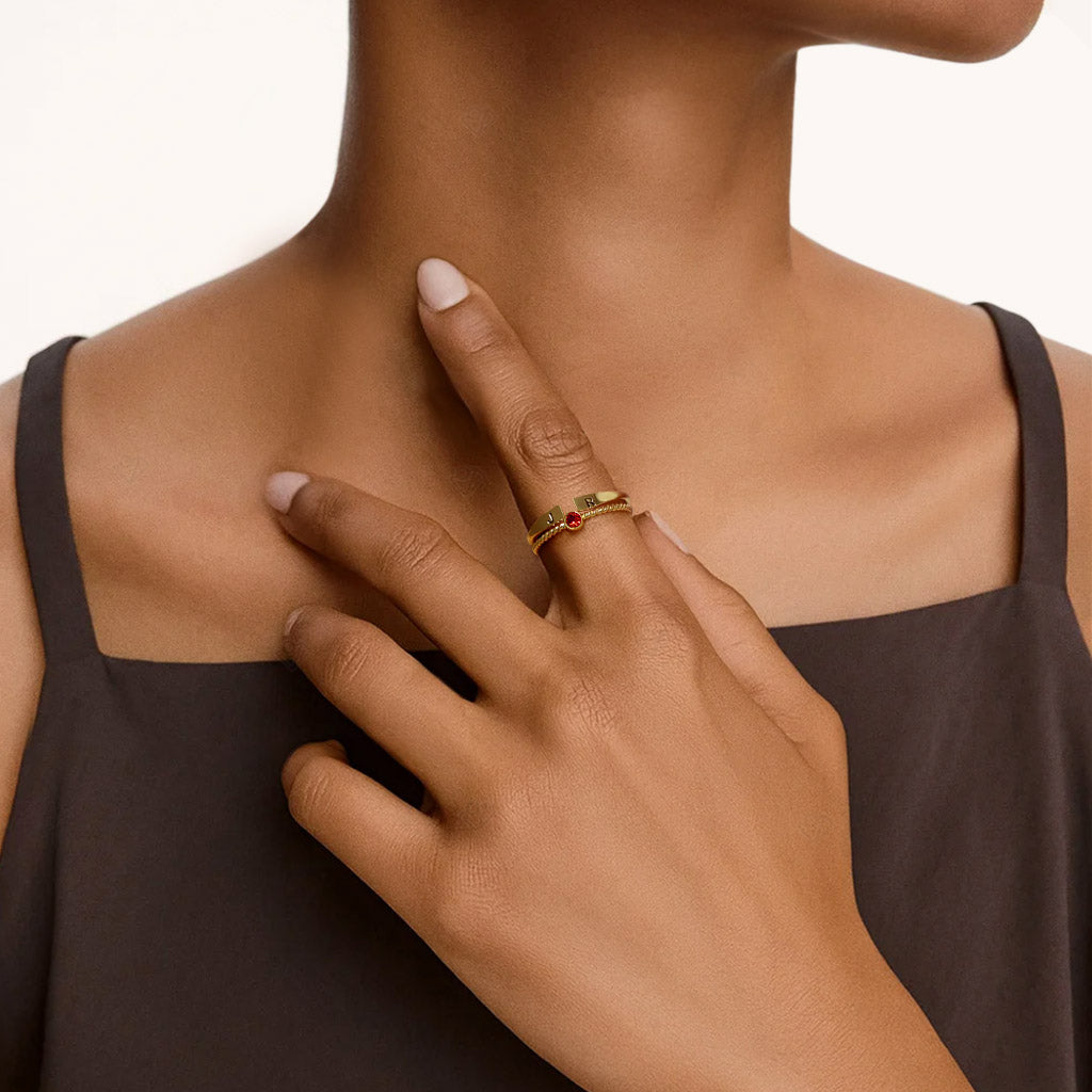 Gnoce Custom Initial Personalized Filled Twisted Birthstone Rings_3