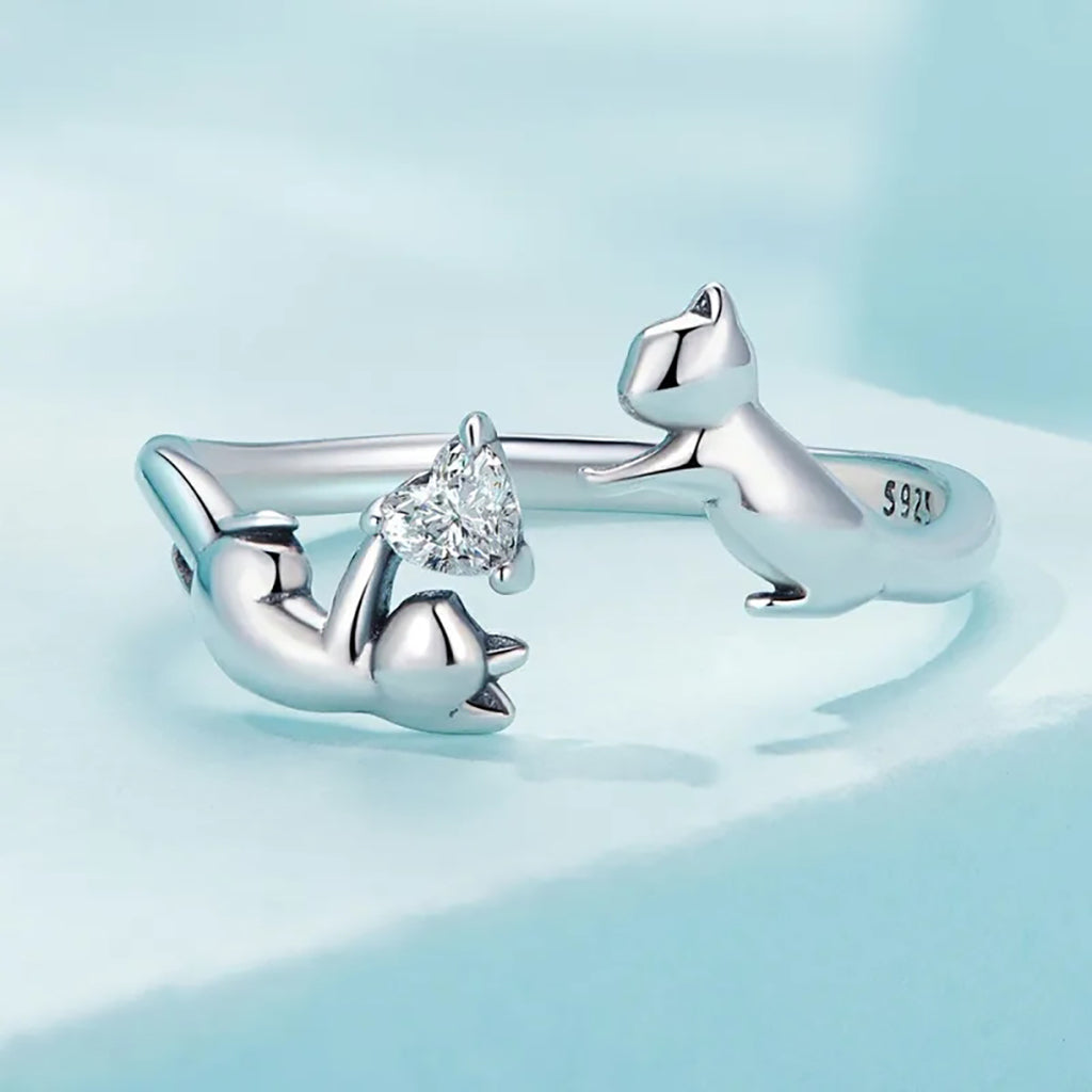 Gnoce Cat Playing Open Birthstone Ring_2