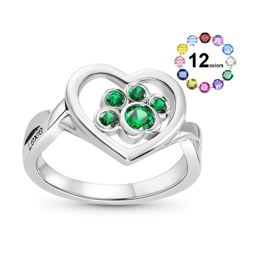 Gnoce Personalized 1-4 Paw Heart Birthstone Ring_1