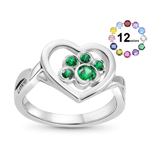 Gnoce Personalized 1-4 Paw Heart Birthstone Ring_1