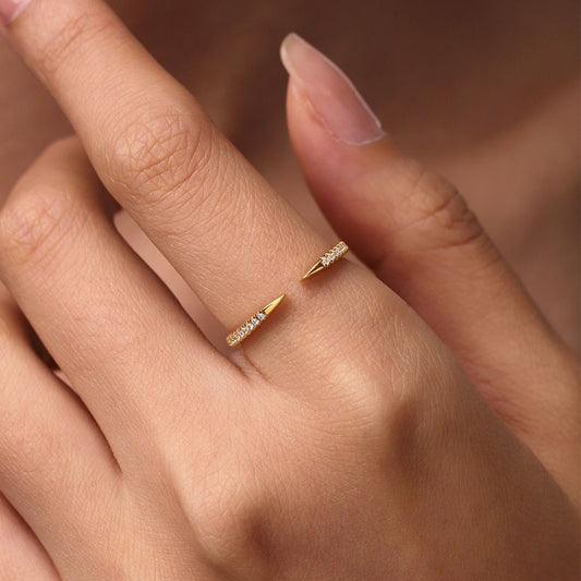 Gnoce 14K/10K Solid Gold Moissanite Open Cuff Claw Ring_2