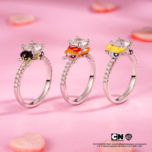 The Powerpuff Girls Blossom Embraces Moissanite Round Cut Ring_3