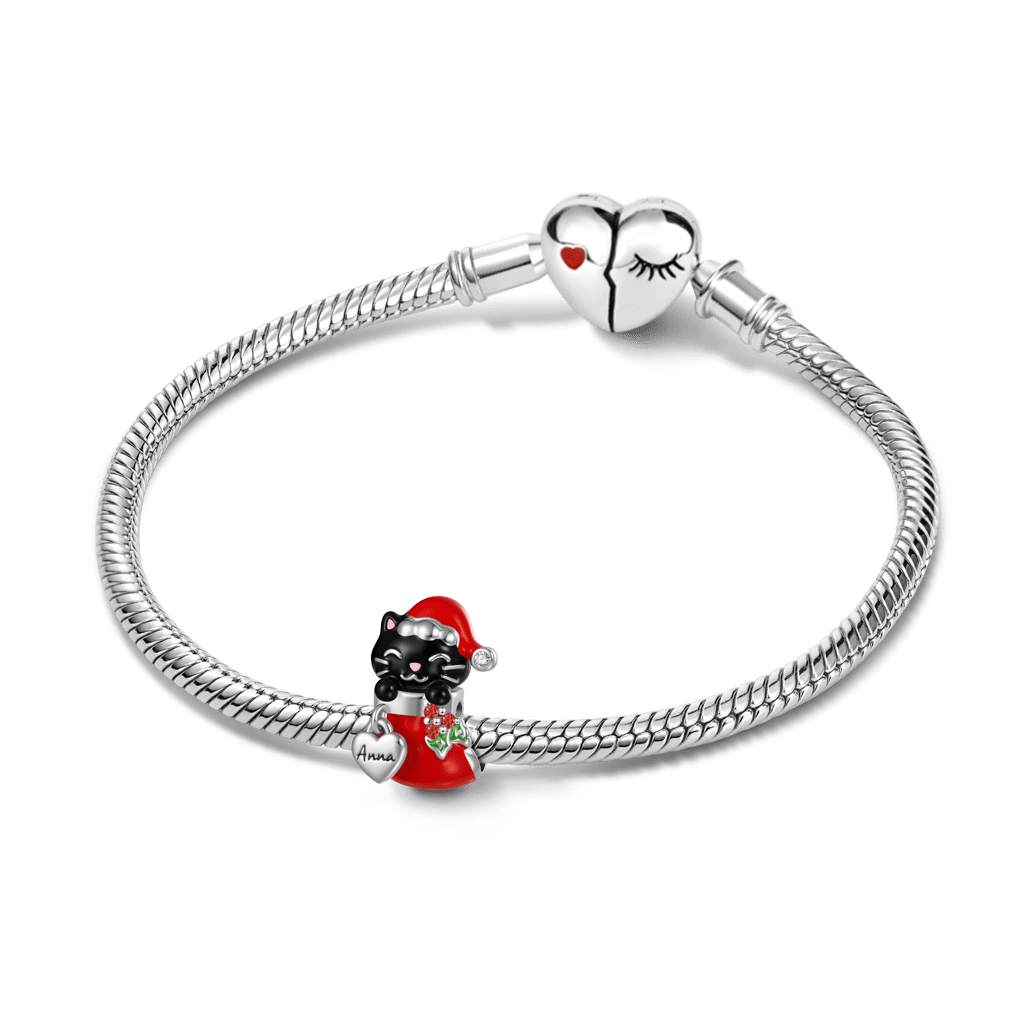 Gnoce Engravable Name Cat in Stocking Charm_4